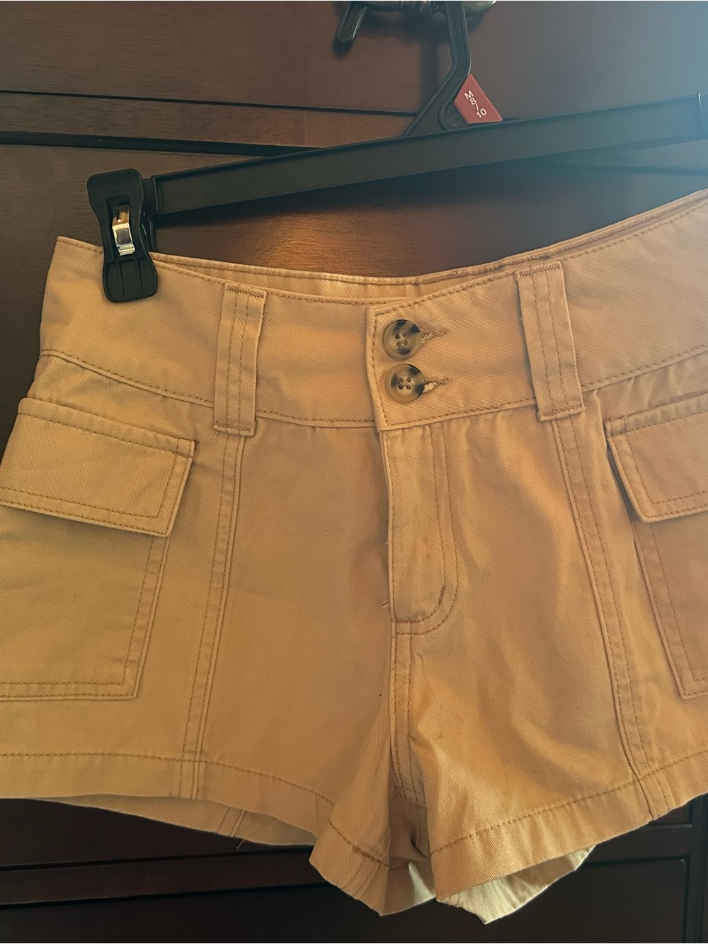 Rewash Tan Micro Shorts with Double-Button Waist
